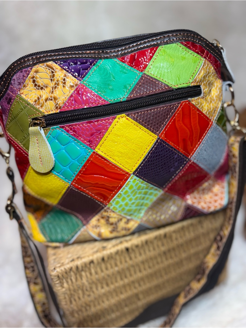 Eysee Genuine Leather Multicolor Patchwork Floral Crossbody Bag - Picture 2 of 7